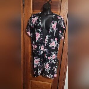 Torrid Black Floral Kimono Swim Coverup.